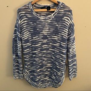 Blue and white high low sweater